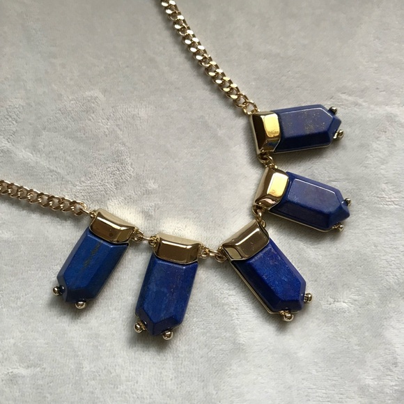 Ann Taylor LOFT Blue Lapis Lazuli Necklace Gold Link Chain - Picture 5 of 13